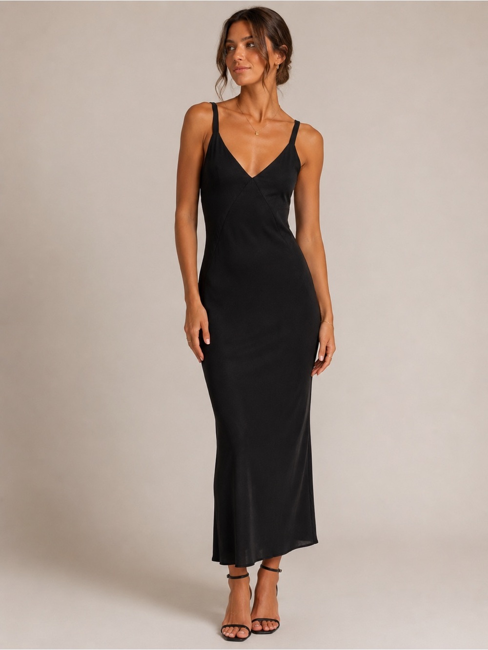 H&M Black V-Neck Low Back Slip Maxi Dress Size 10